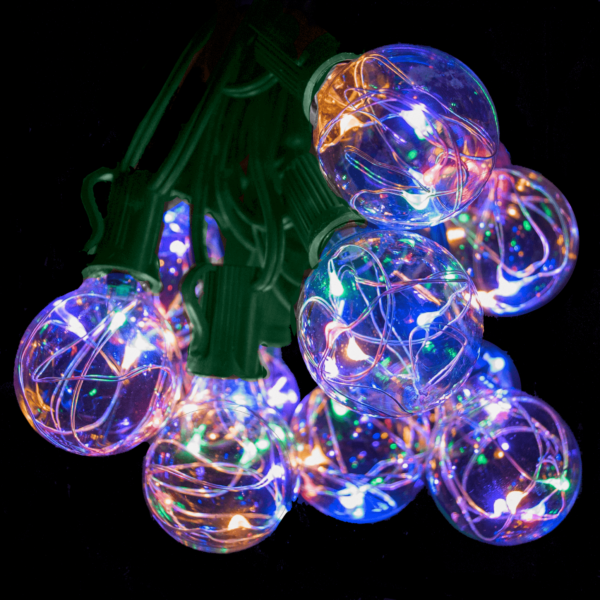 g40 fairy color globe lights on green wire