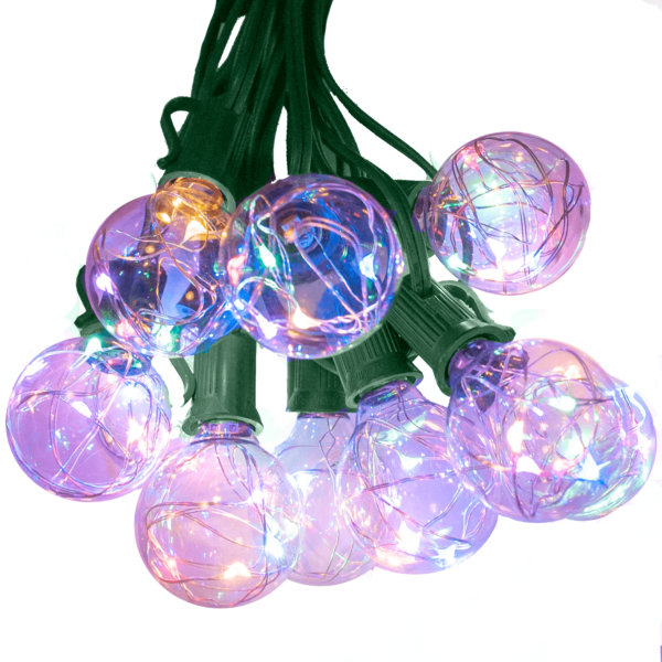 g40 fairy color globe lights on green wire