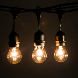 E26 Commercial String Lights Set with Suspended A15 Clear Bulbs