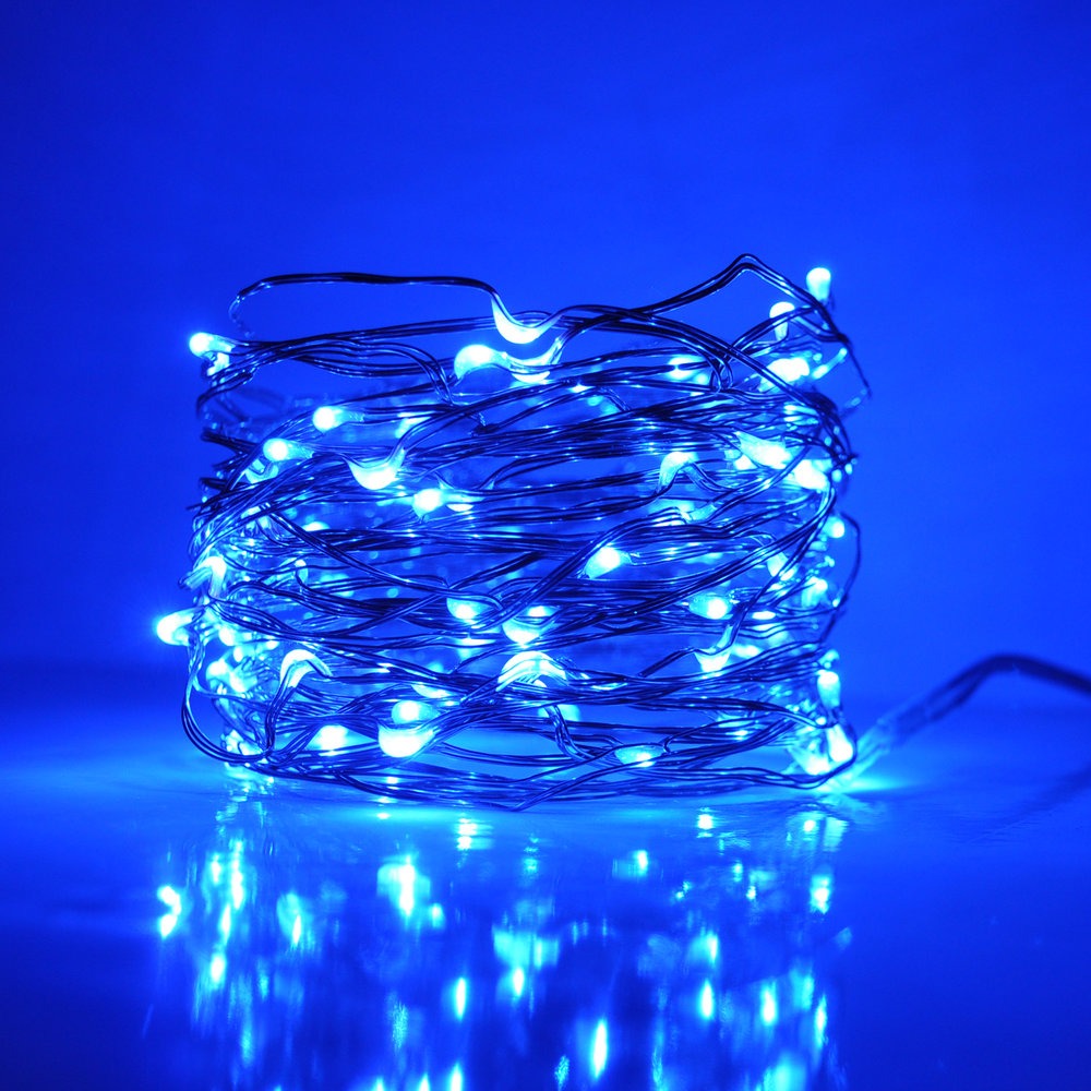 33 Foot - Plug in LED Fairy Lights- 100 Blue Micro LED Lights on