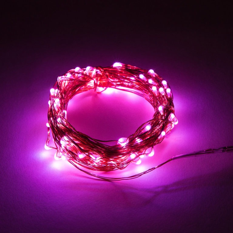 33 Foot Plug in LED Fairy Lights 100 Pink Micro LED Lights on Copper