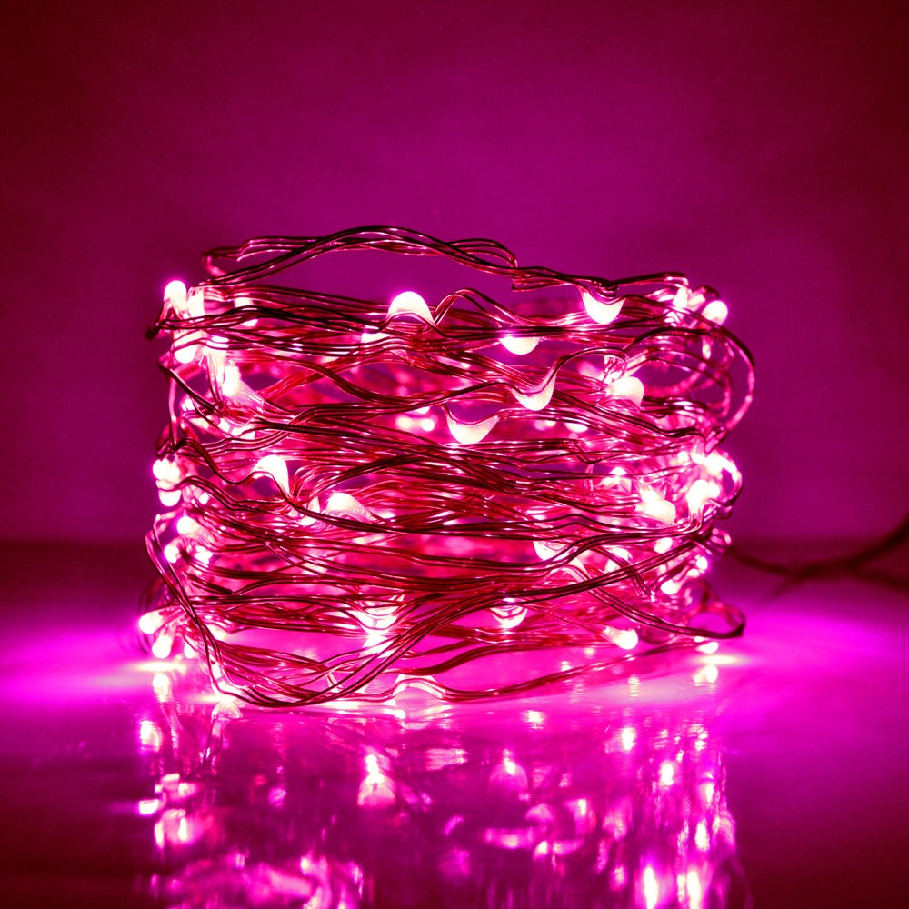 33ft Fairy String Light Battery Operated Pink Copper Wire 100 LEDs Micro Fairy for Bedroom Party Wedding Bottle Table Decoration 