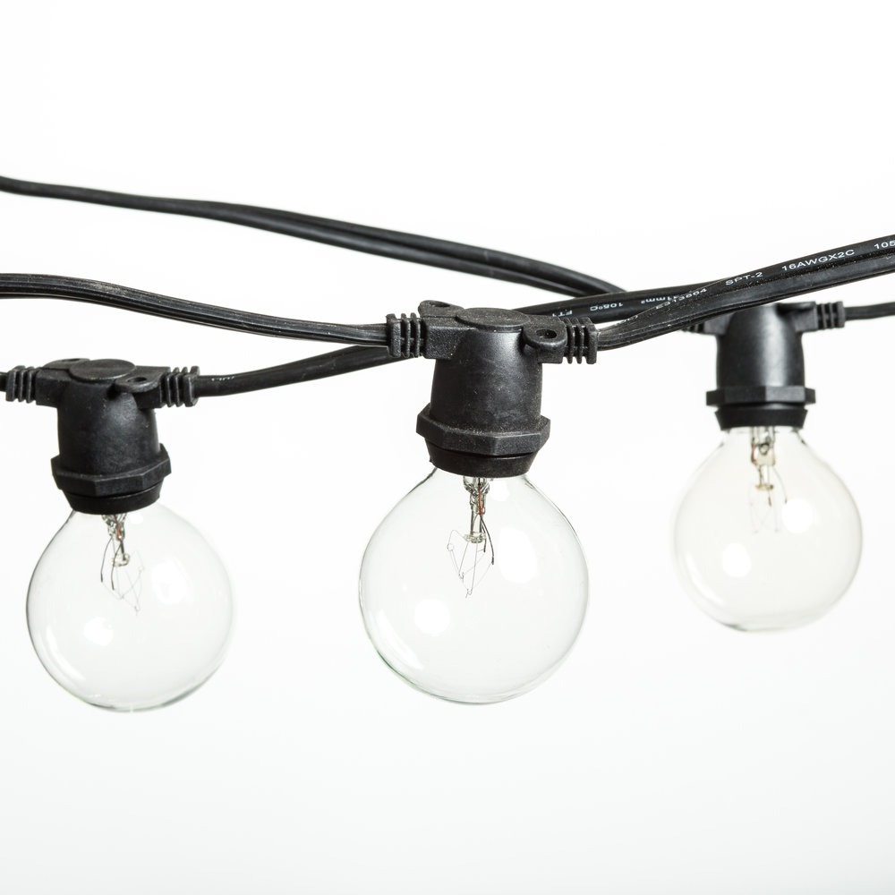 C9 Commercial Grade String Lights & G50 Clear Bulbs (E17/intermediate Base) Cord Color: Black 56 Feet - Sival