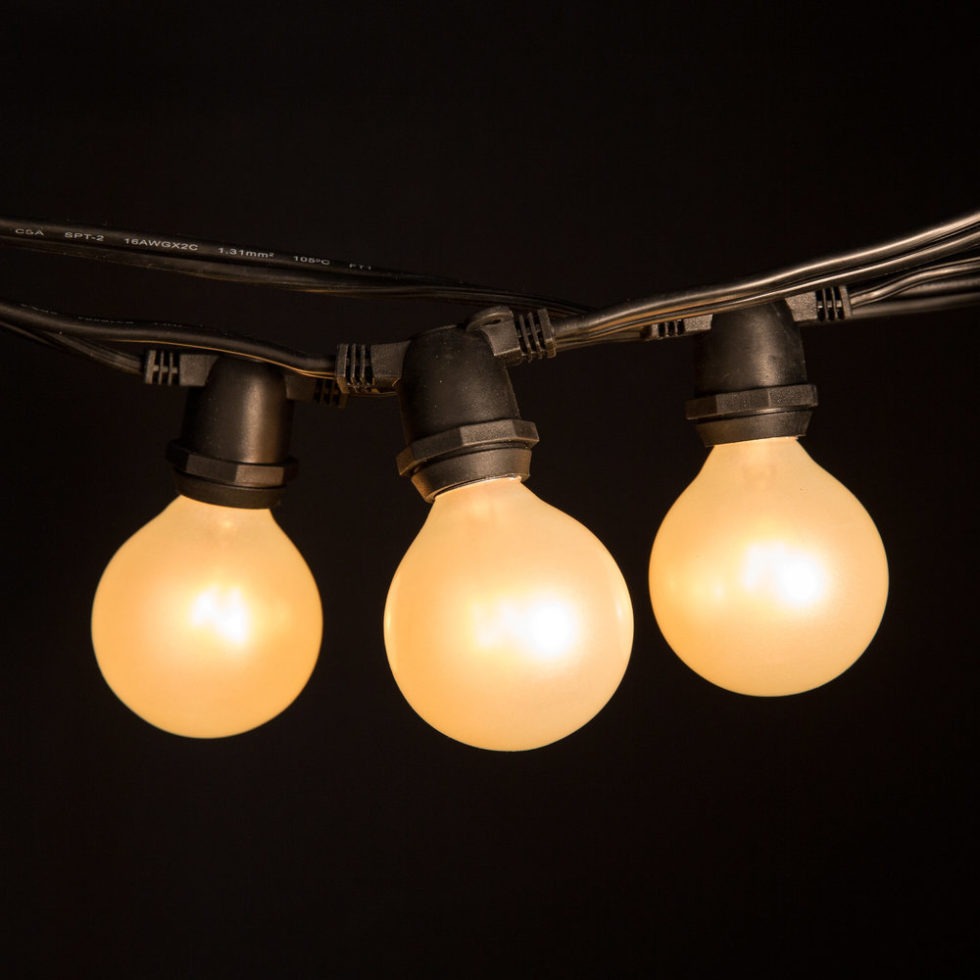 String Light Set C9 Commercial String Light Sets Black Wire With G50 White Satin Pearl ...