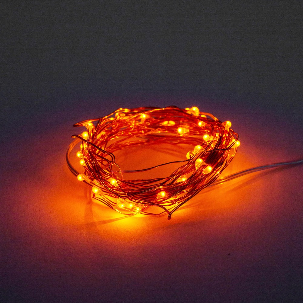 6 Foot - Battery Operated LED Fairy Lights - Waterproof with 20 Orange  Micro LED Lights on Copper Wire - Hometown Evolution Inc.