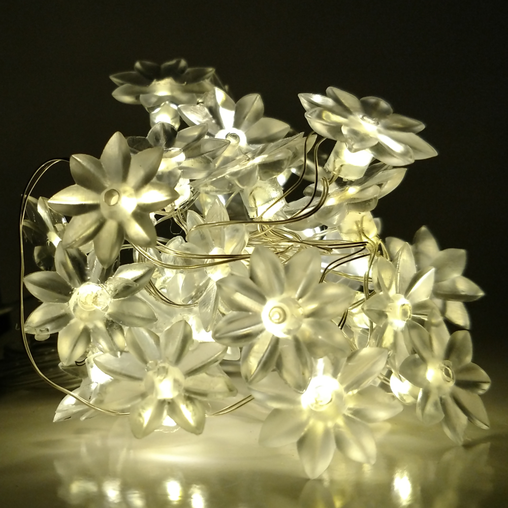 Solar Powered Lotus Flower String Lights - 30 LED Warm White, 8 Modes ...