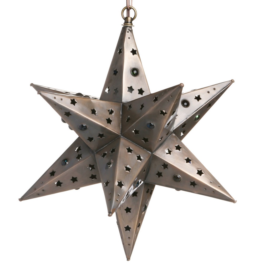 16” Tin Mexican Star Lights with Star Cutouts and Marbles
