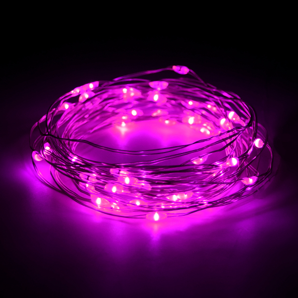 16.5 Foot - Battery Operated LED Fairy Lights - Waterproof with 50 Pink Micro LED Lights on Silver Wire