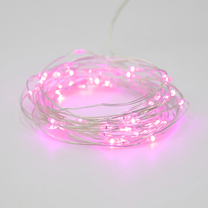 16.5 Foot - Battery Operated LED Fairy Lights - Waterproof with 50 Pink Micro LED Lights on Silver Wire - Image 2