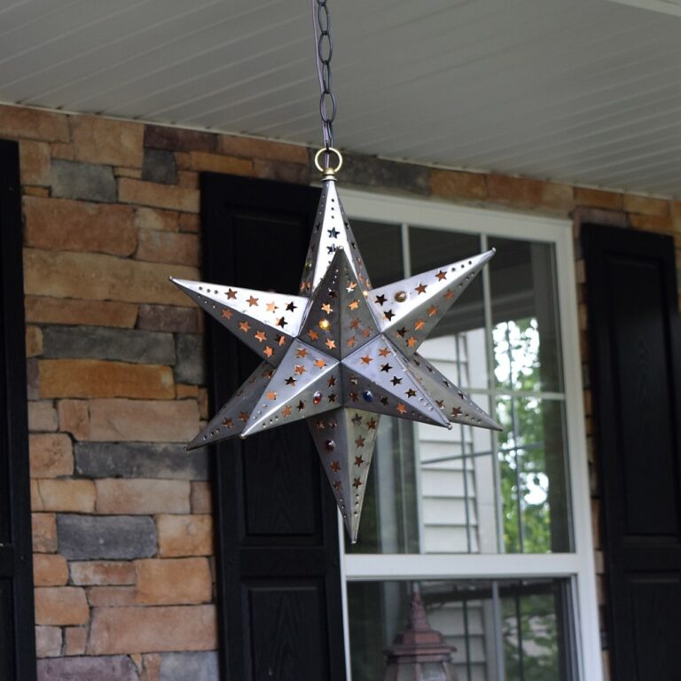 16” Tin Mexican Star Lights with Star Cutouts and Marbles