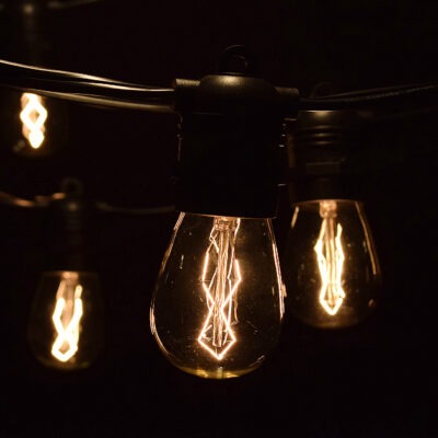 E26 Hanging Edison Lights with S14 Zig Zag Bulbs and Black Wire