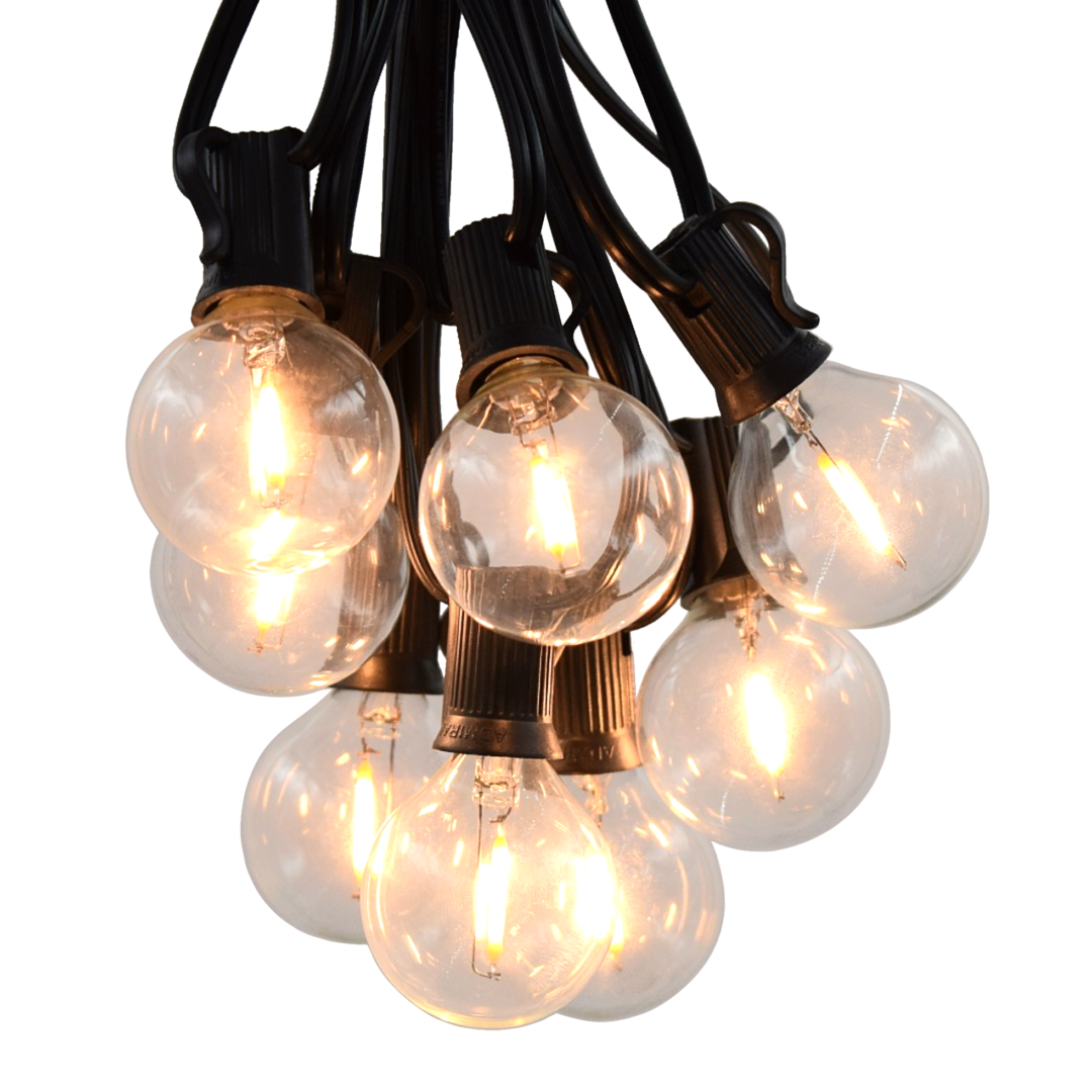 G40 LED Filament Clear String Light Set with Black Wire - Hometown ...