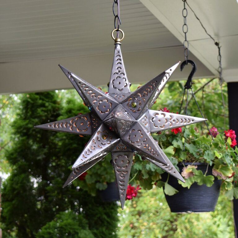 "As Is" 18 Inch Tin Star Light - Flower Cutouts and Marbles (#56) 15% Off! - Image 7