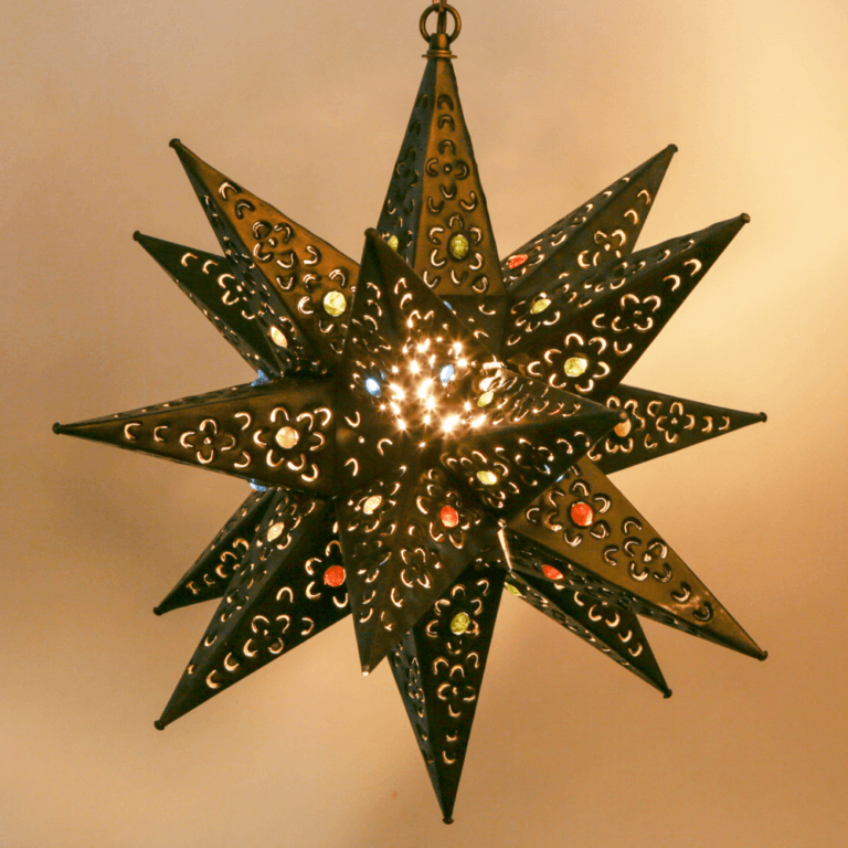 "As Is" 18 Inch Tin Star Light - Flower Cutouts and Marbles (#56) 15% Off! - Image 2