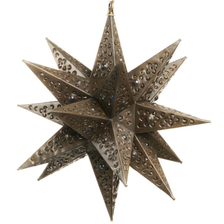 "As Is" 18 Inch Tin Star Light - Flower Cutouts and Marbles (#56) 15% Off!