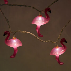 LED Pink Flamingo String Lights with White Wire