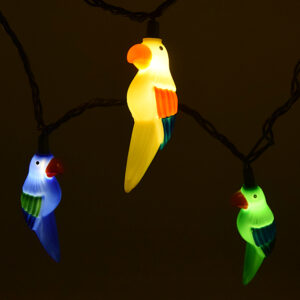 LED Multi-Colored Parrot String Lights with Green Wire