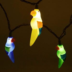 LED Multi-Colored Parrot String Lights with Green Wire