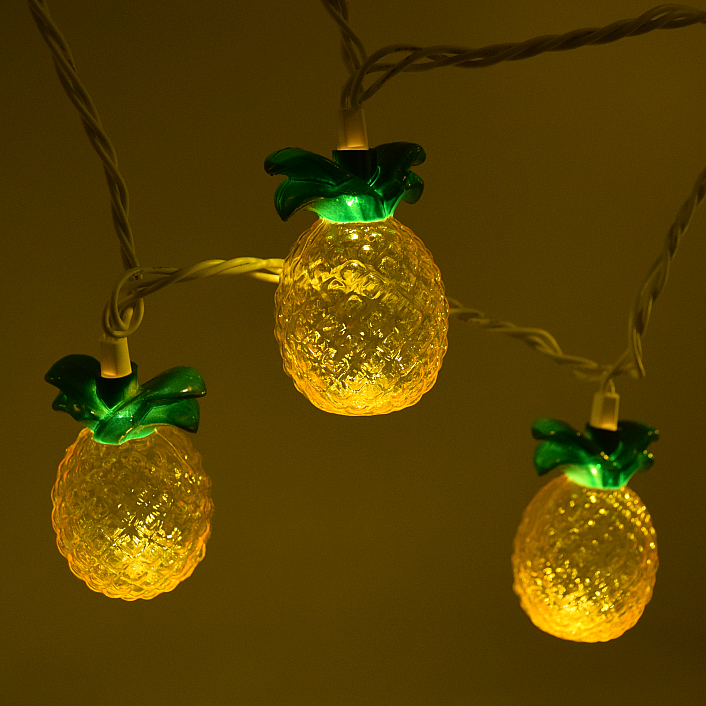 LED Yellow Pineapple String Lights with White Wire