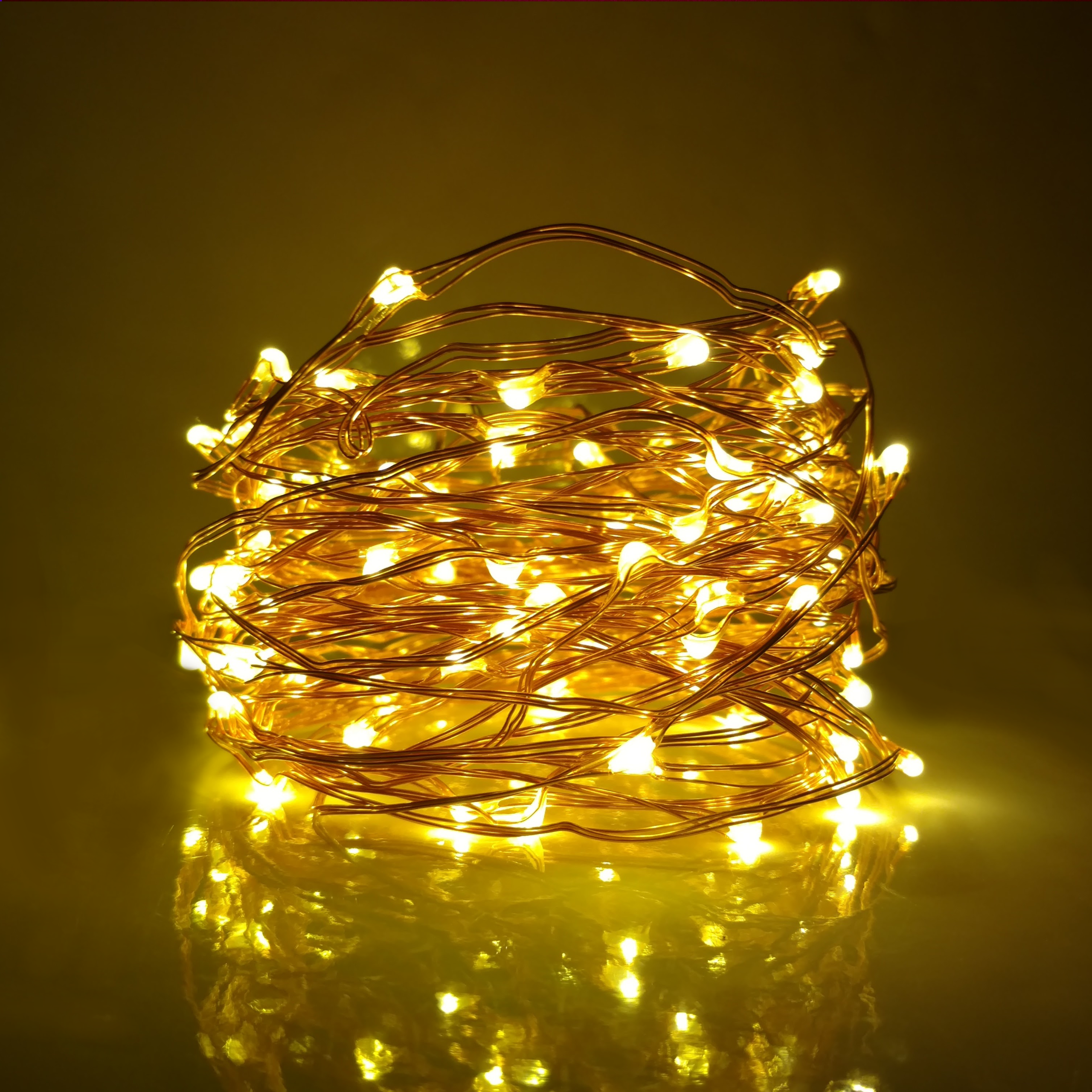 33 Foot - Plug in LED Fairy Lights- 100 Yellow Micro LED Lights on Copper Wire - Clearance